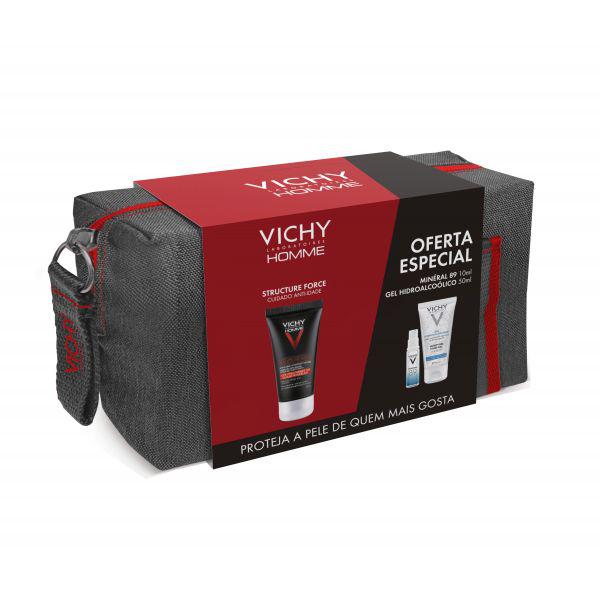 Vichy Homme Structure Force c/ Oferta Minéral 89 + Gel Hidroálcool Mãos 65% + Bolsa