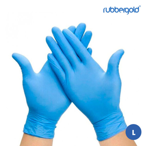 Luvas Nitrilo sem pó - L Rubbergold 100 Un - Azul